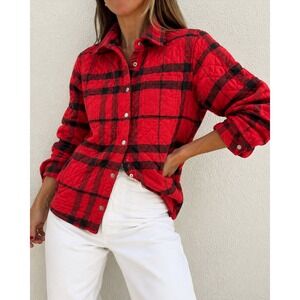 Dickies Womens Red Buffalo Plaid Quilted Flannel Shirt Jacket Large FJ075RAP